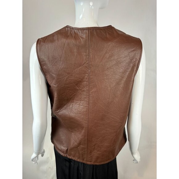 Ellen Kreager Brown Leather Womens Vest With Front Zipper & Chest Pocket Large - Picture 11 of 16